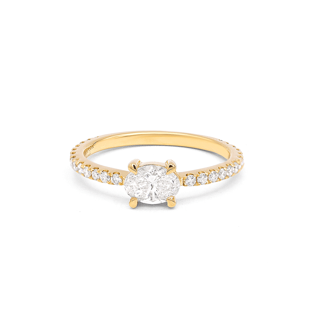 18k Yellow Gold and .50 Total Weight Oval Diamond Ring