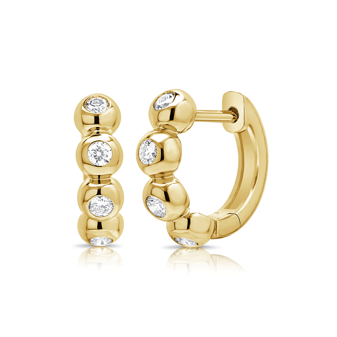 14k Yellow Gold and Diamond .34 Total Weight Hoops