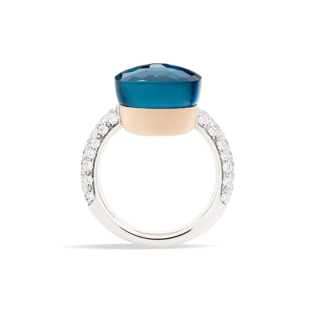 Pomellato Nudo Classic 18k Rose White Gold Blue Topaz and Diamond Ring