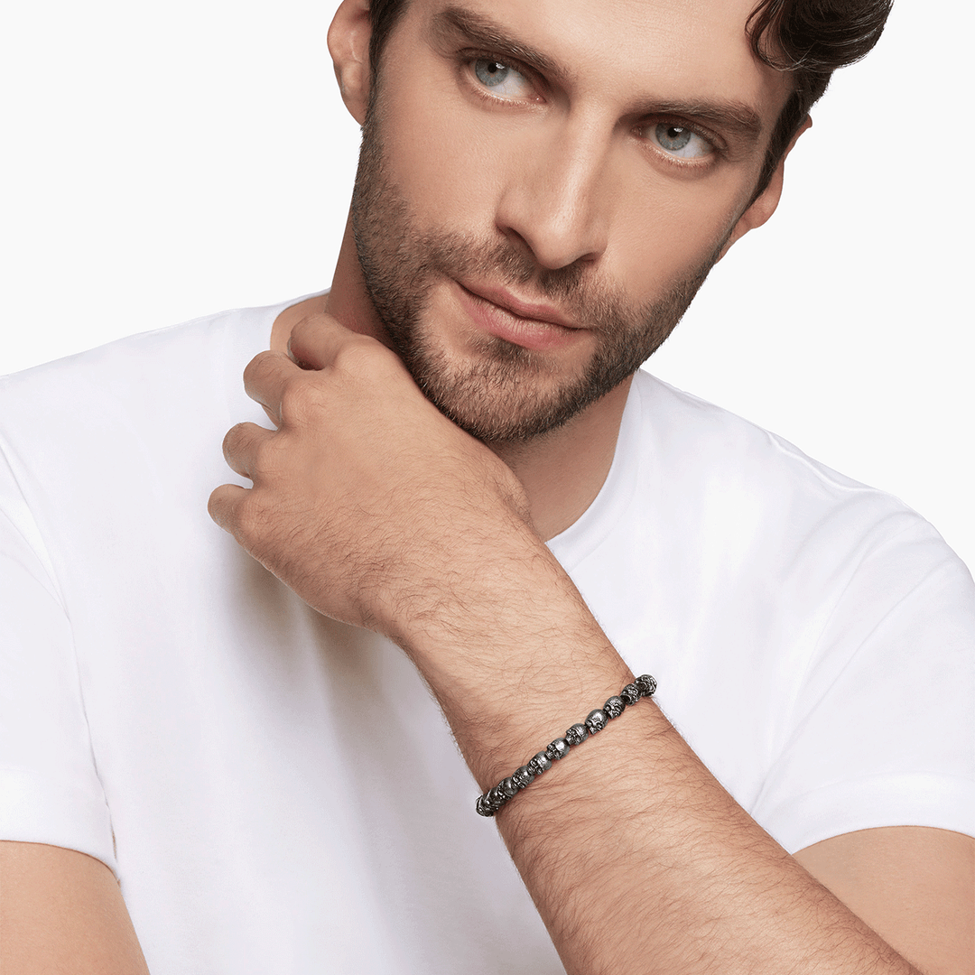 David Yurman Memento Mori Skull Bead Bracelet Sterling Silver, 6mm
