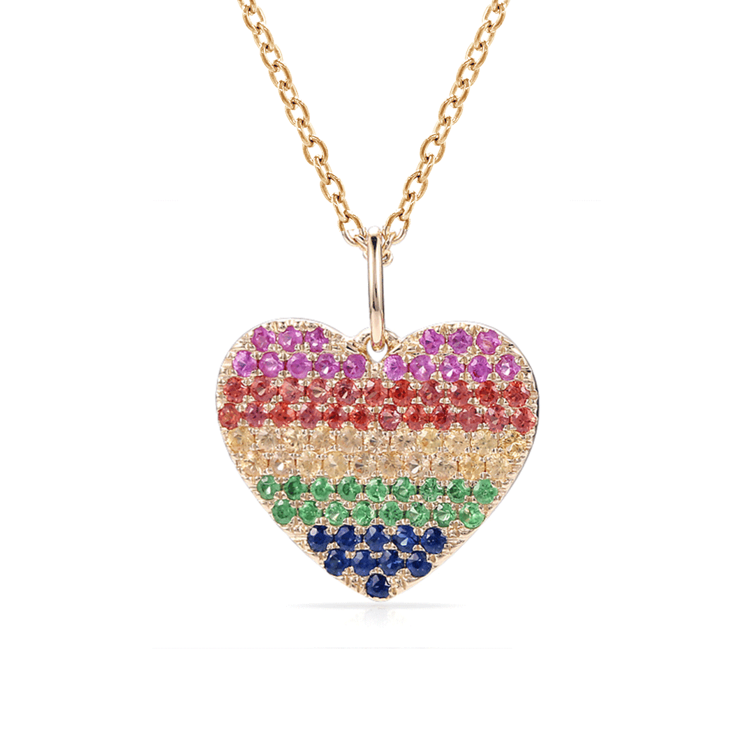 14k Yellow Gold and Multi Gemstone Heart Charm