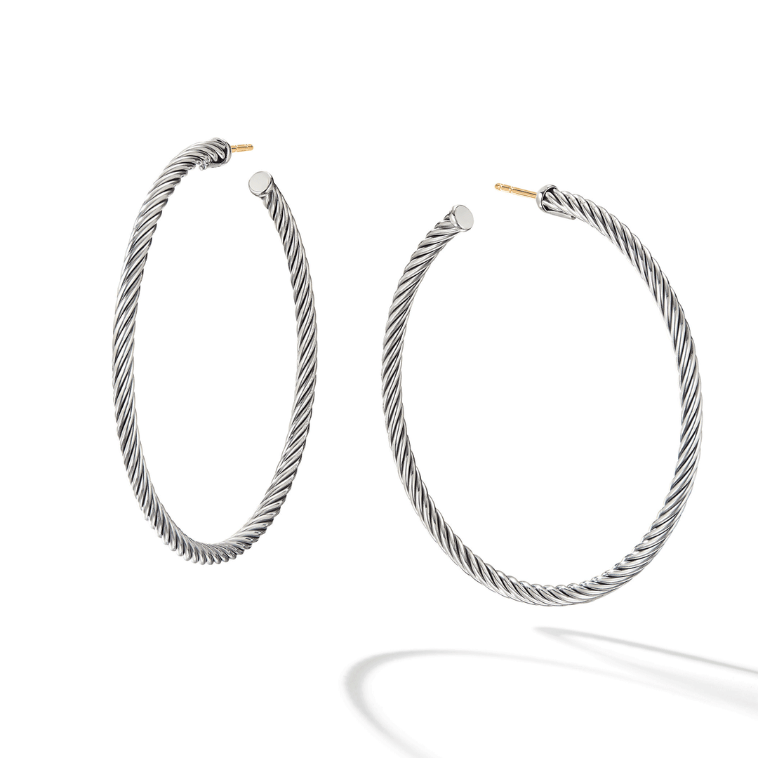 David Yurman Cable Hoop Earrings Sterling Silver, 2in