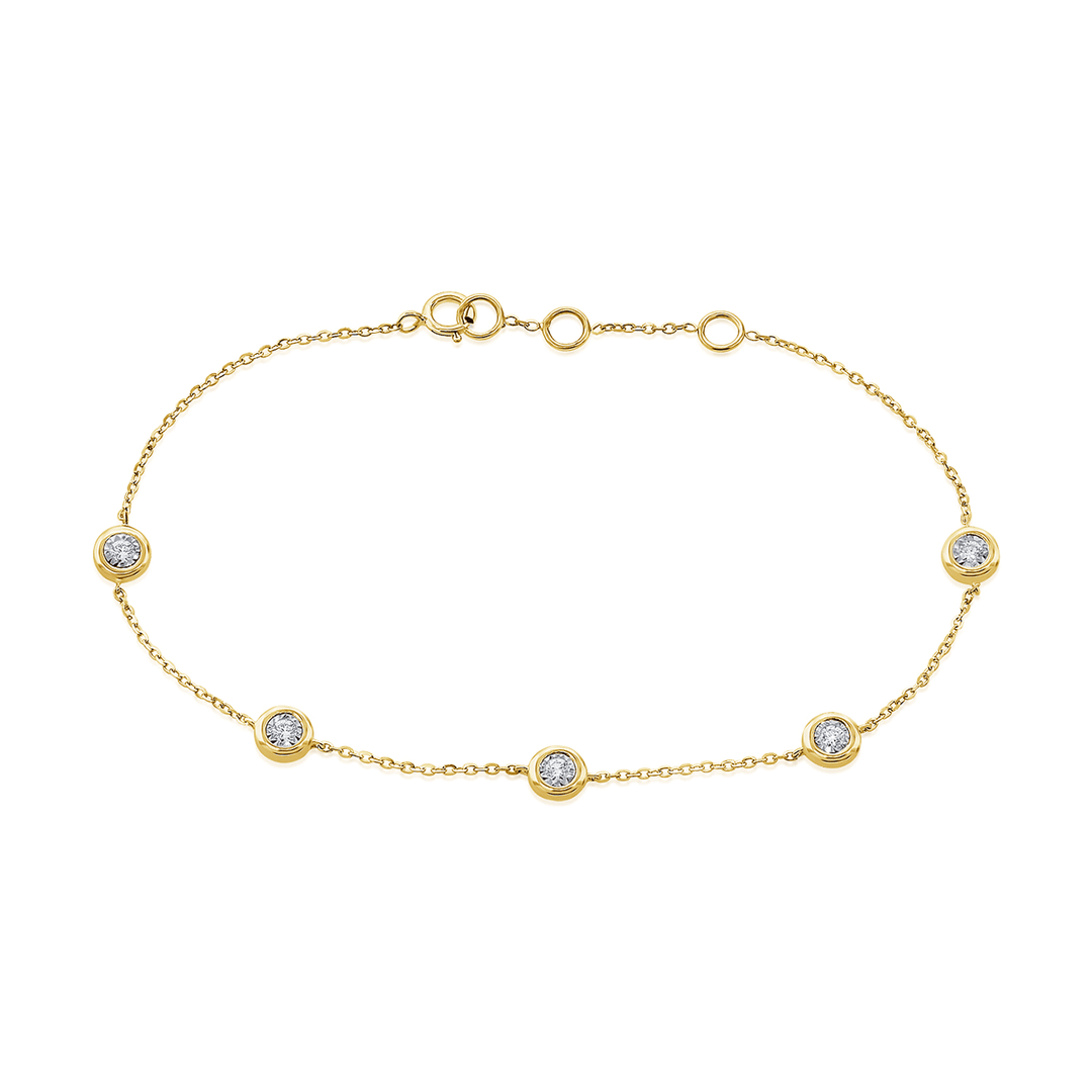 Must Have 14k Yellow Gold and .15 Total Weight Diamond Station Bracelet