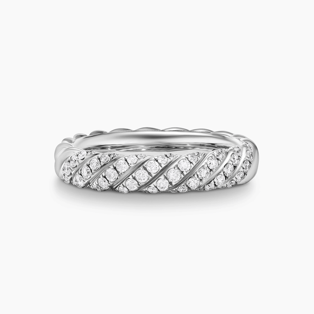 David Yurman Sculpted Cable Band Ring 18k White Gold with Diamonds, 4.6mm