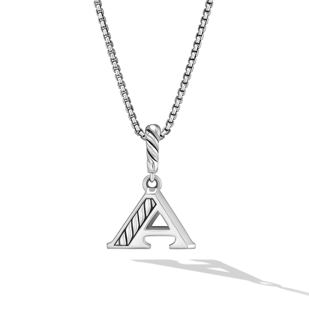 David Yurman Pavé Initial Pendant Necklace with Diamond A