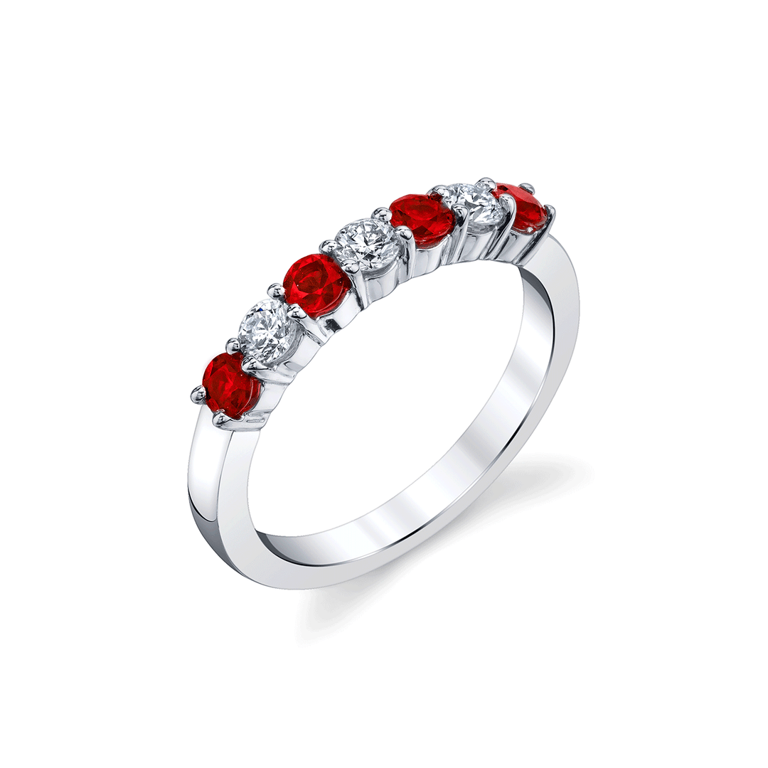 18k White Gold Ruby and Diamond Alternating Band