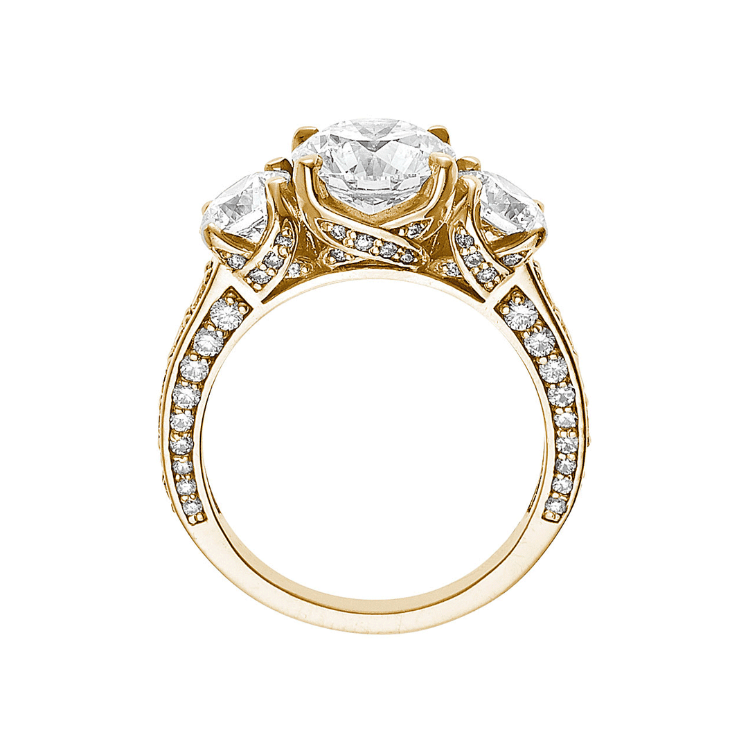 1912 Three Stone 18k Yellow Gold and 1.09 Total Weight Diamond Engagement Mounting Ring