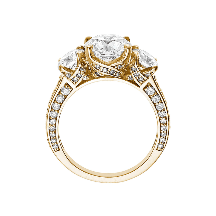 1912 Three Stone 18k Yellow Gold and 1.09 Total Weight Diamond Engagement Mounting Ring