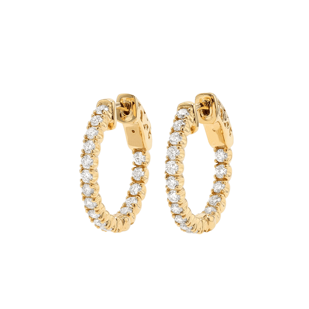 14k Yellow Gold 20mm 1.00 Total Weight Diamond In Out Hoops