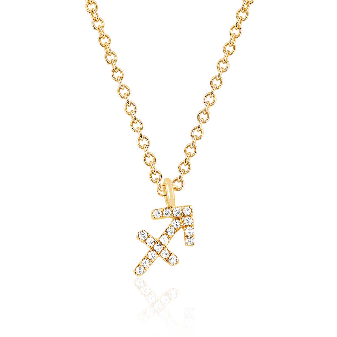 14k Yellow Gold Zodiac Sagittarius Diamond Pendant with Chain