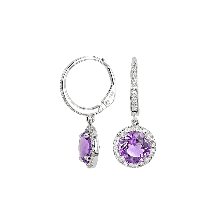 18k Gold Lisette Amethyst 2.15 Total Weight and Diamond Drop Earrings