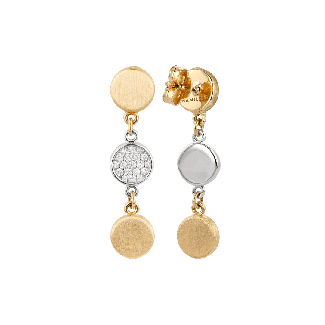 14k Yellow and White Gold .30 Total Weight Diamond Satin Disc Earrings