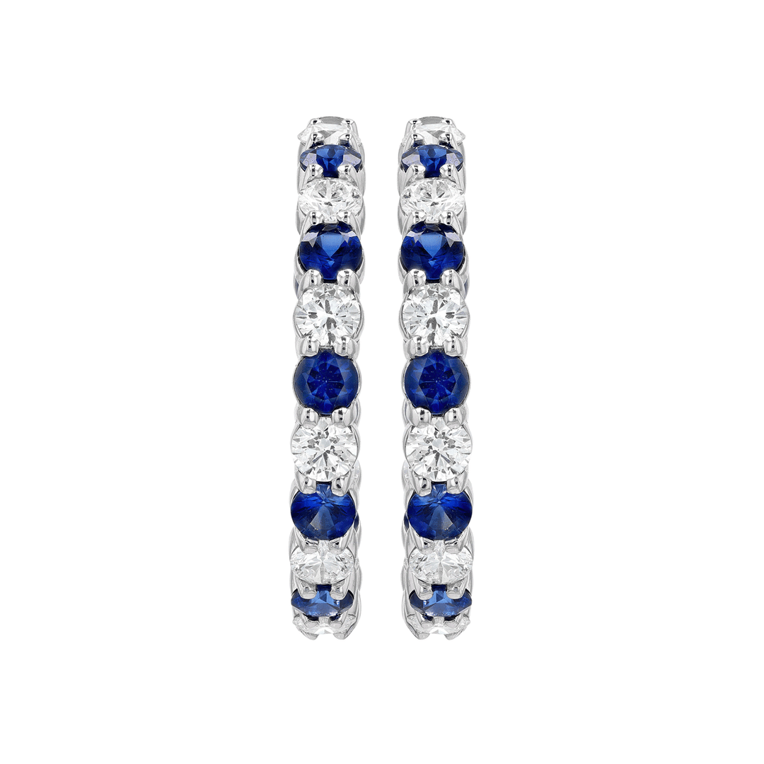 18k Gold 32mm Sapphire 4.48 Total Weight and Diamond Hoops