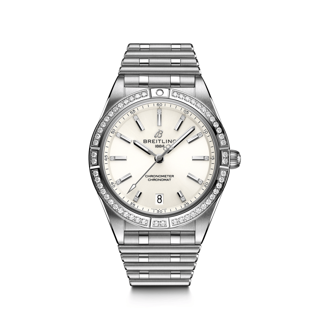 Breitling Ladies Stainless Steel Chrono Automatic 36 Diamond Bezel #A10380591A1A1