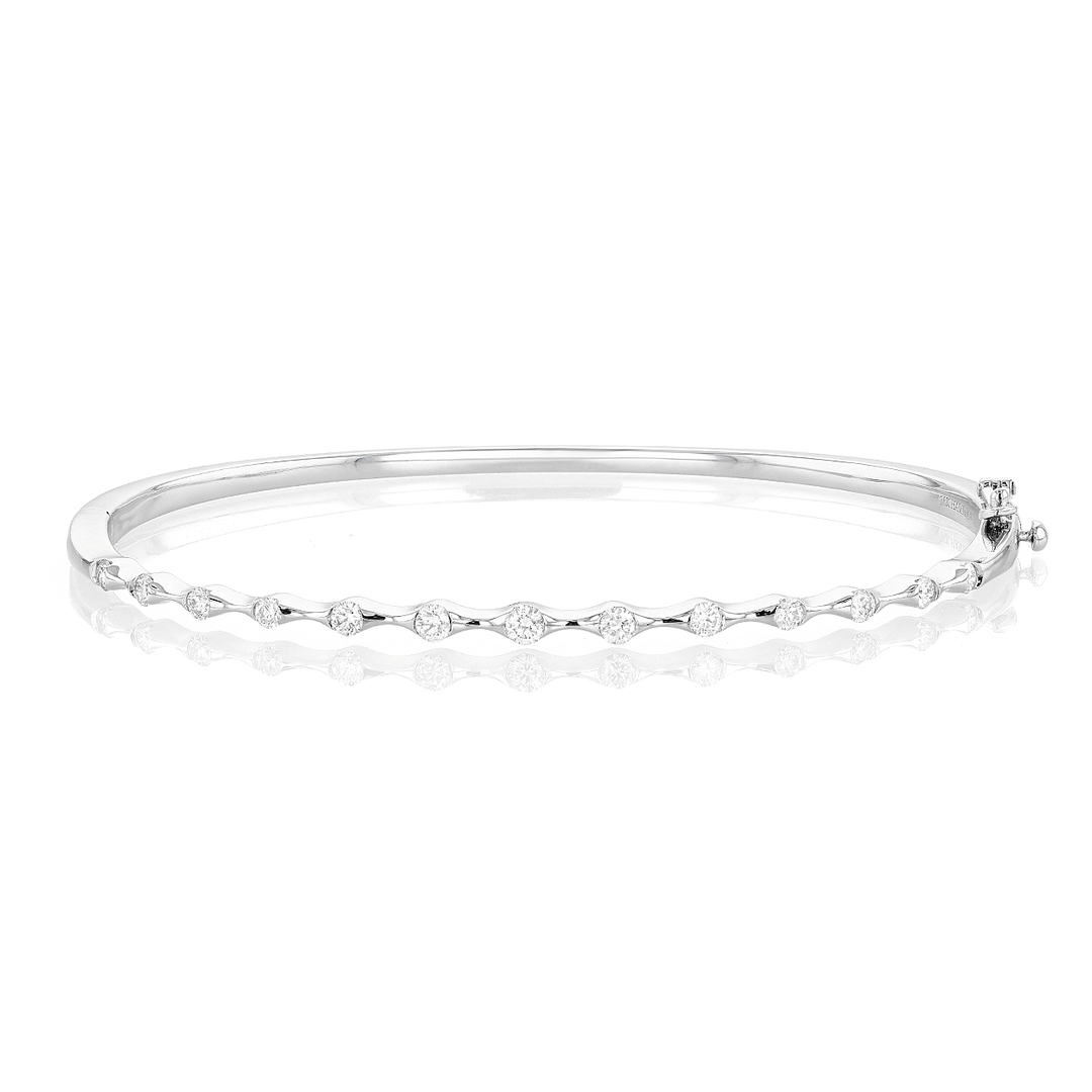 Wave 18k White Gold Diamond Bangle Bracelet