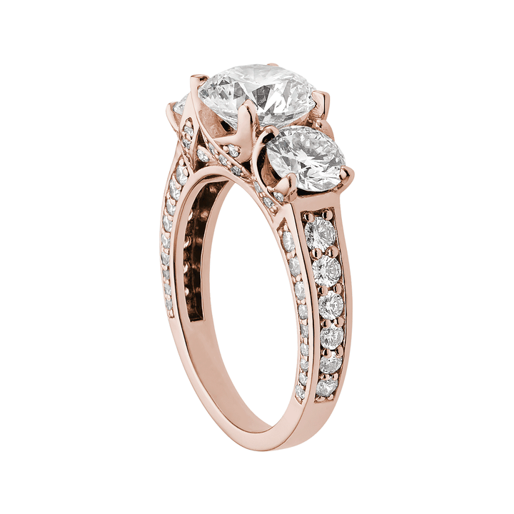 1912 3 Stone 18k Rose Gold and Diamond Engagement Mounting Ring