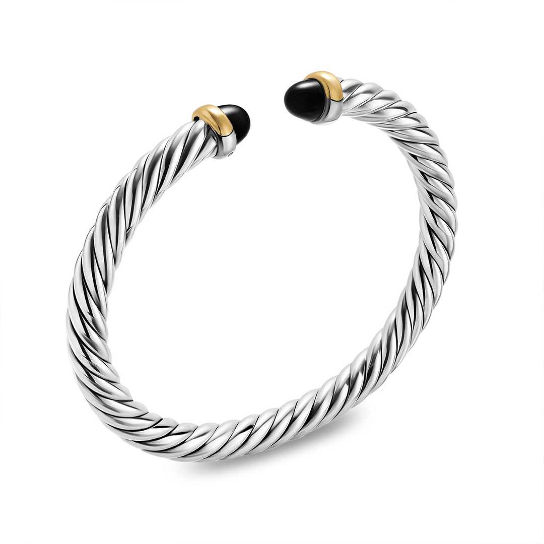 David Yurman Cable Flex® Bracelet Sterling Silver with 14K Yellow Gold and Black Onyx, 6mm