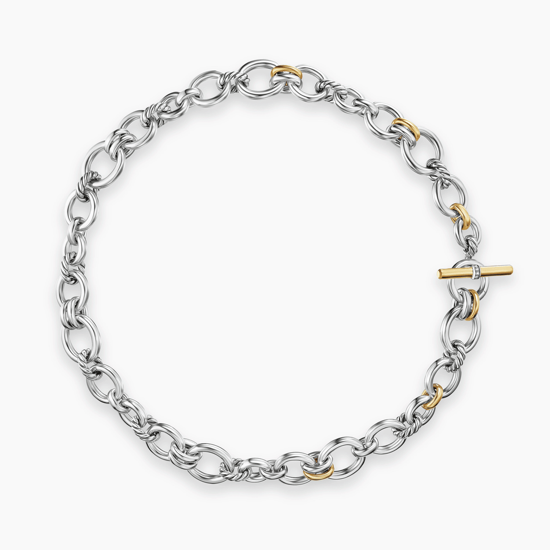 David Yurman Mercer Chain Necklace Sterling Silver with 18k Yellow Gold and Diamonds, 8mm