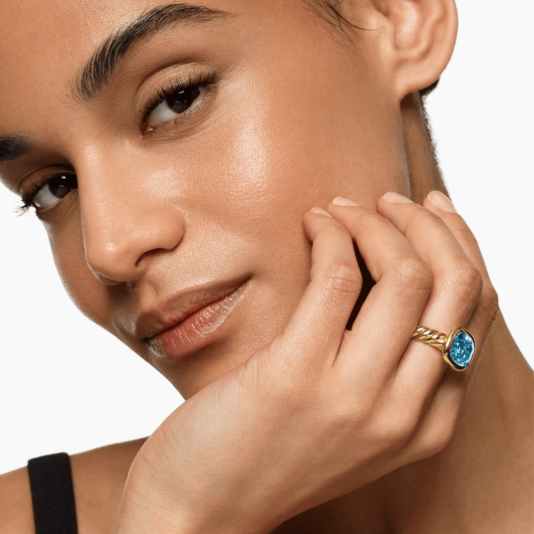 David Yurman Mercer Stone Ring 18k Yellow Gold with Sky Blue Topaz, 10mm