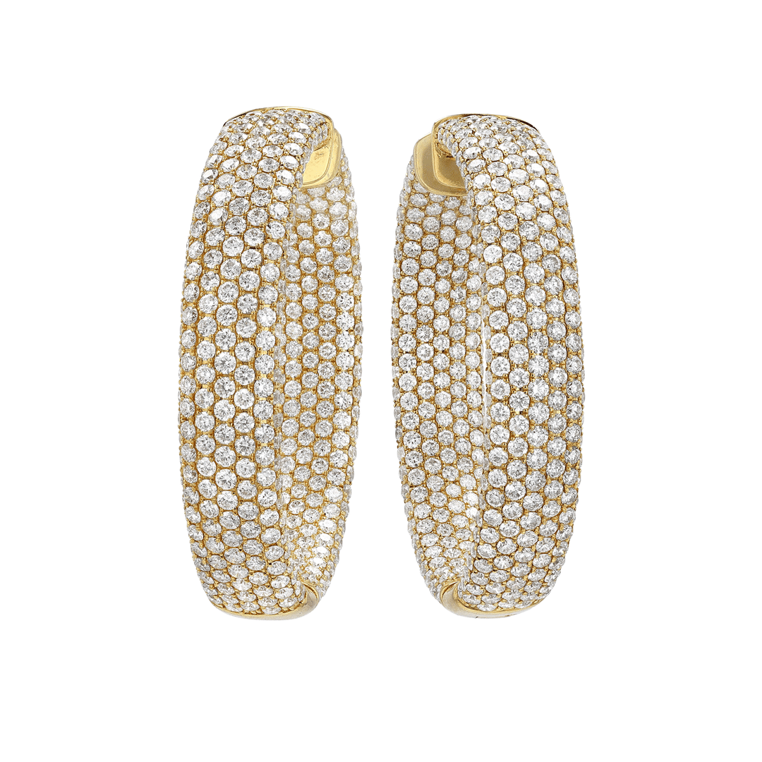 18k Gold 40mm In Out Diamond Hoops 12.18 Total Weight