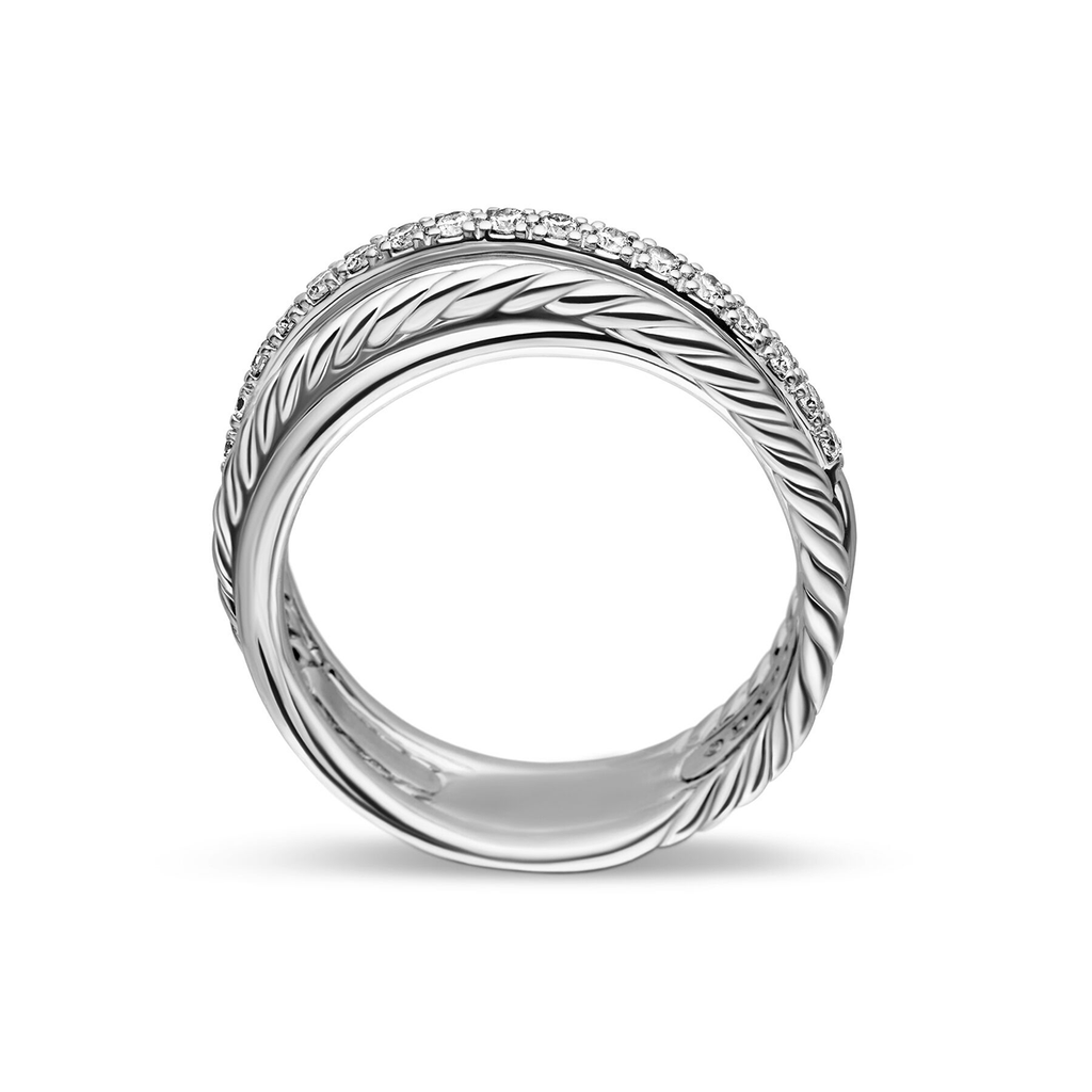 David Yurman Crossover Band Ring Sterling Silver with Diamonds, 6.8mm