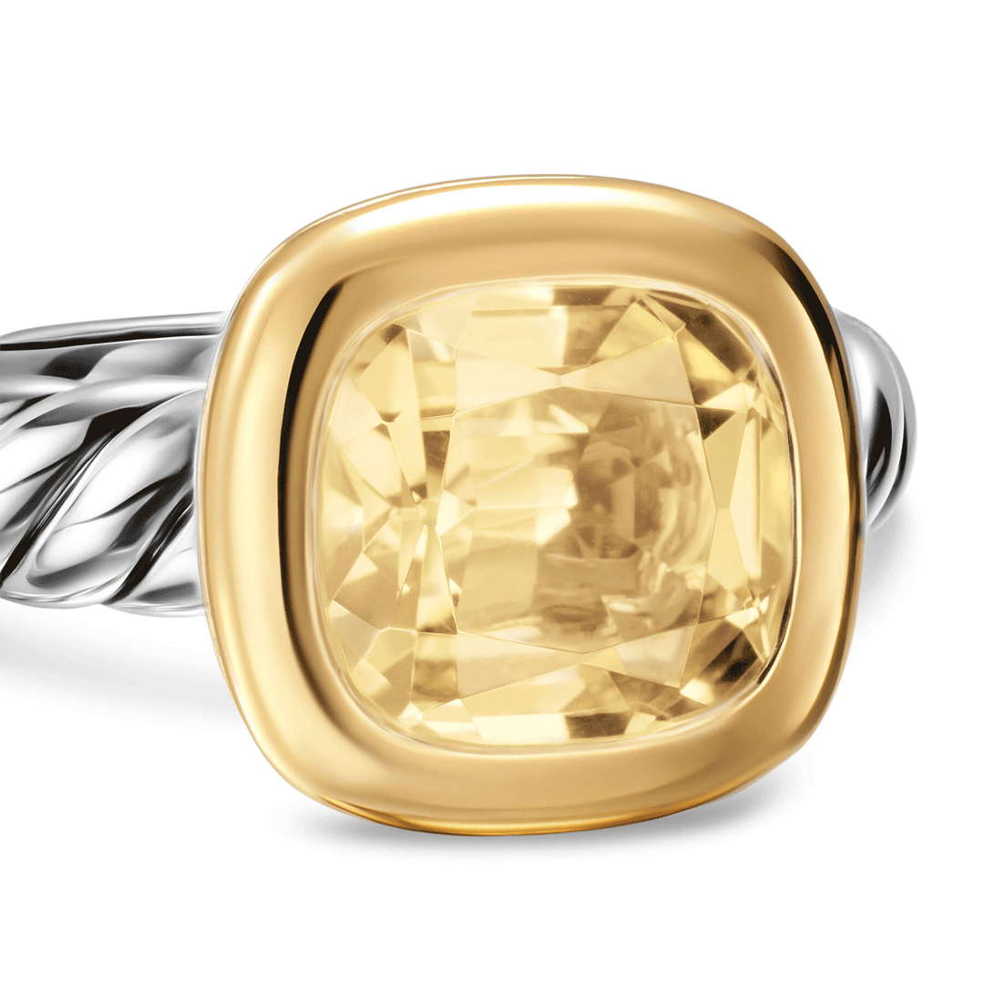 David Yurman Mercer Color Stone Ring Sterling Silver with 18K Yellow Gold and Champagne Citrine, 10mm