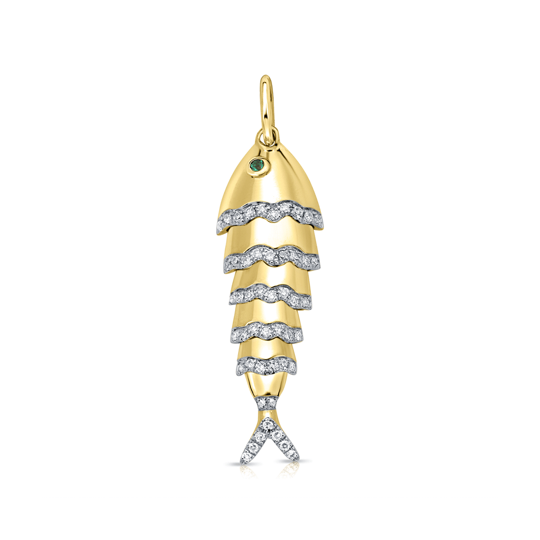 14k Yellow Gold and Diamond .20 Total Weight Fish Pendant