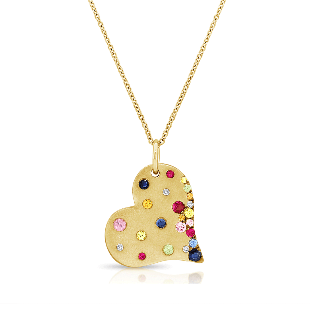 14k Yellow Gold Heart and Multi-Color Gemstones .76 Total Weight Pendant