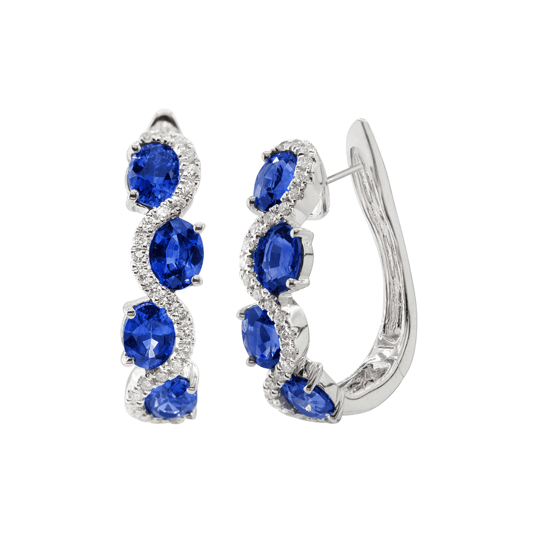 14k Gold Sapphire 2.69 Total Weight and Diamond Hoops