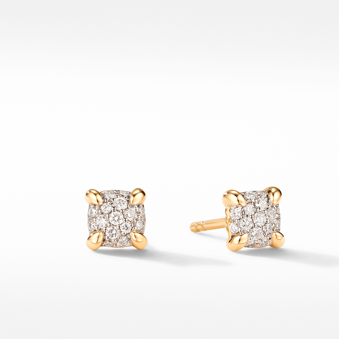 David Yurman Petite Chatelaine Stud Earrings in 18k Yellow Gold with Pavé Diamonds