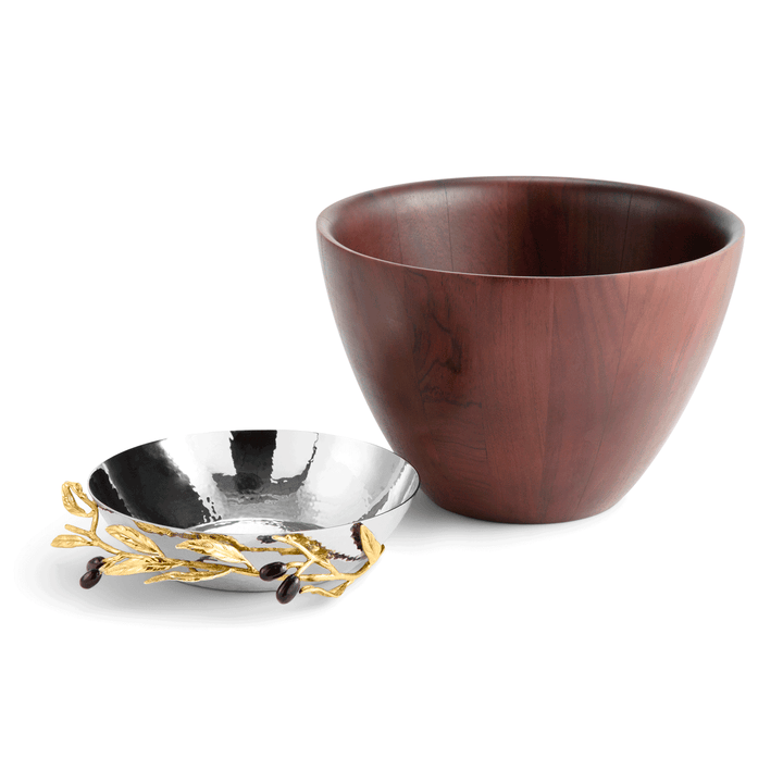 Michael Aram Olive Branch Gold Wood Bowl