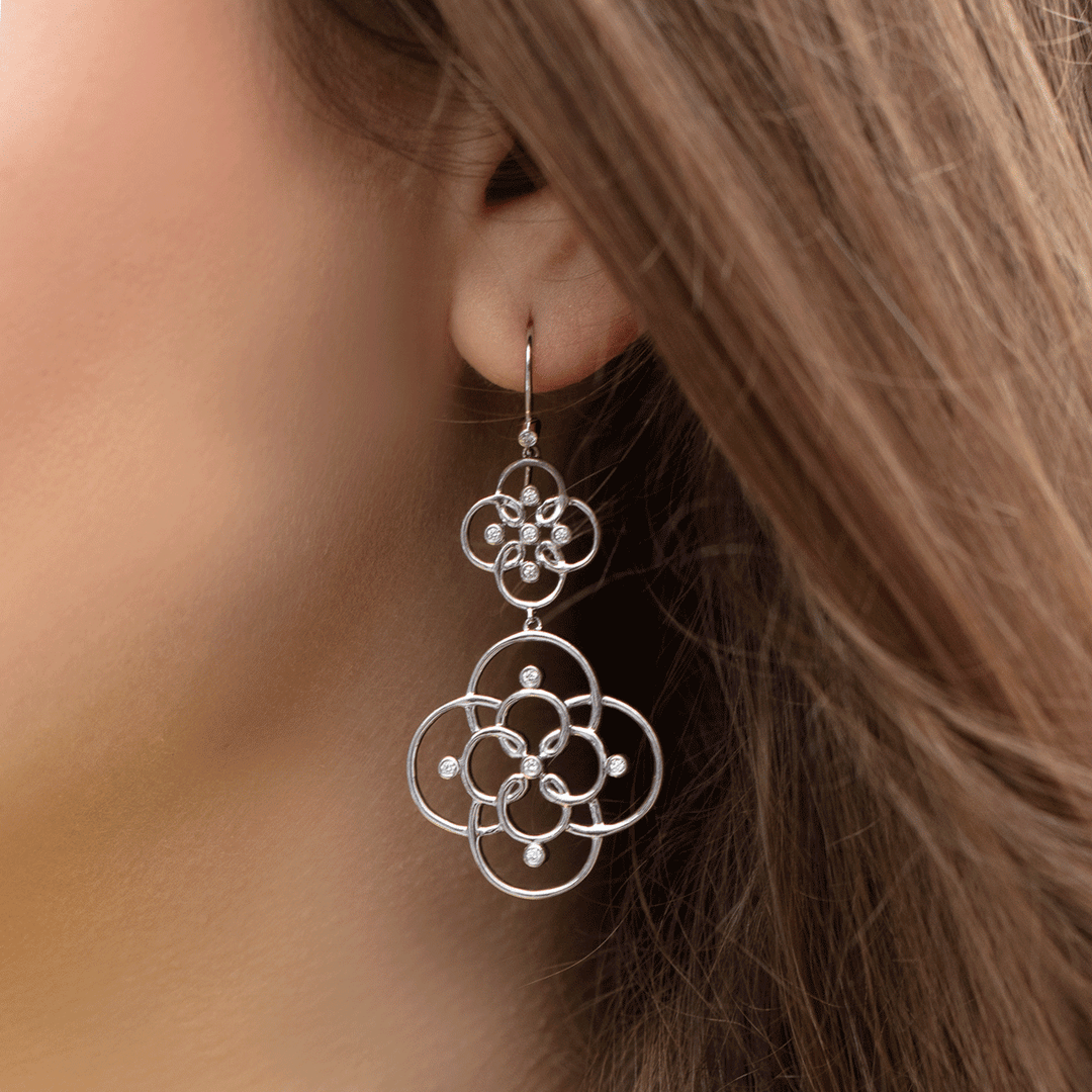 Arabesque Diamond and Sterling Silver Drop Earrings