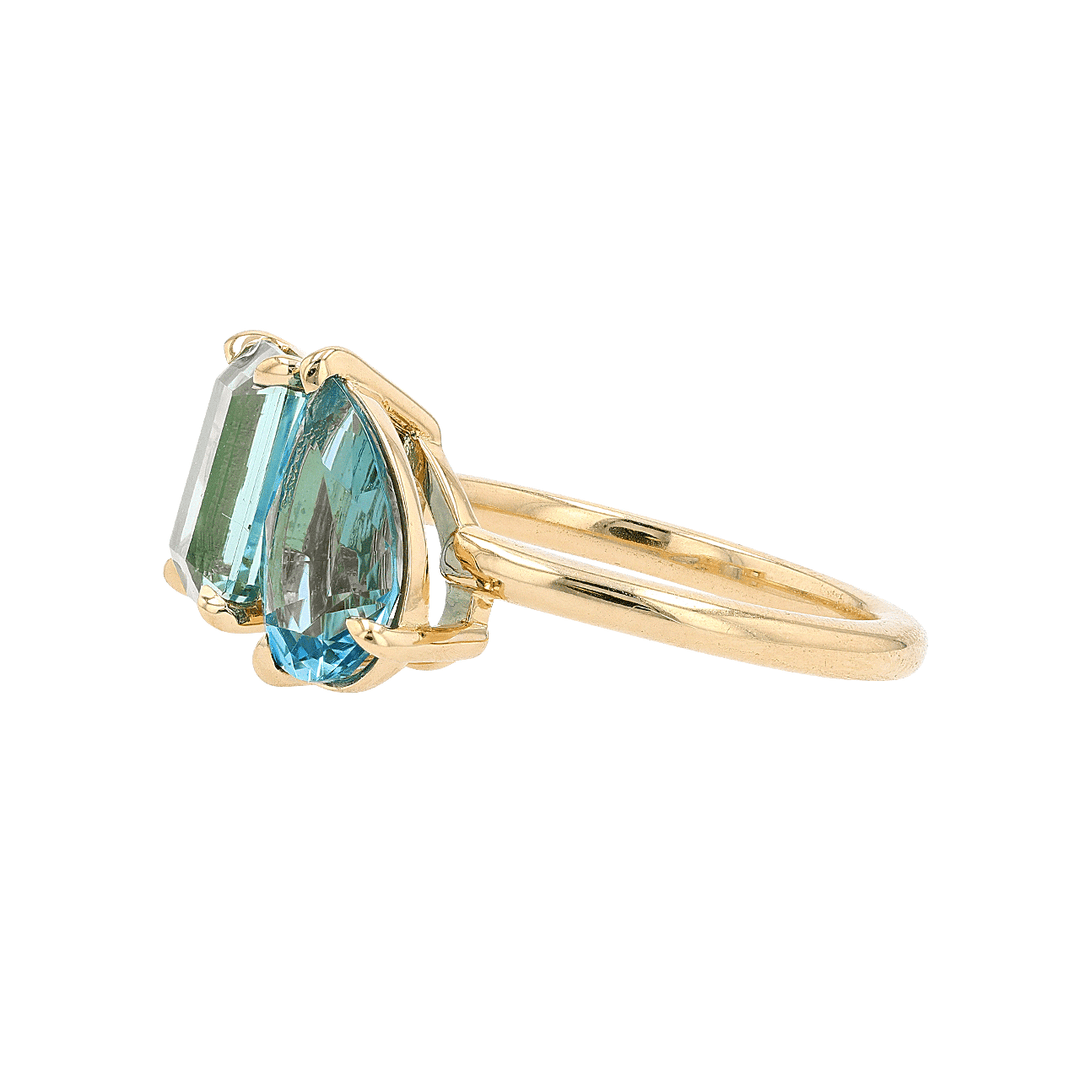 18k Yellow Gold Aquamarine and Lagoon Tourmaline Ring