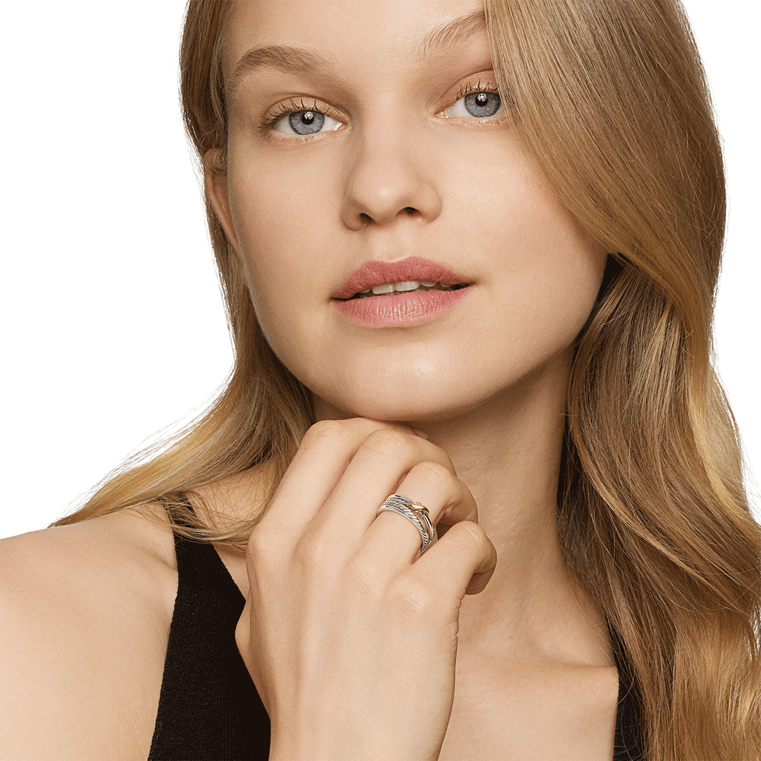 David Yurman X Crossover Band Ring Sterling Silver with 18k Yellow Gold, 6mm