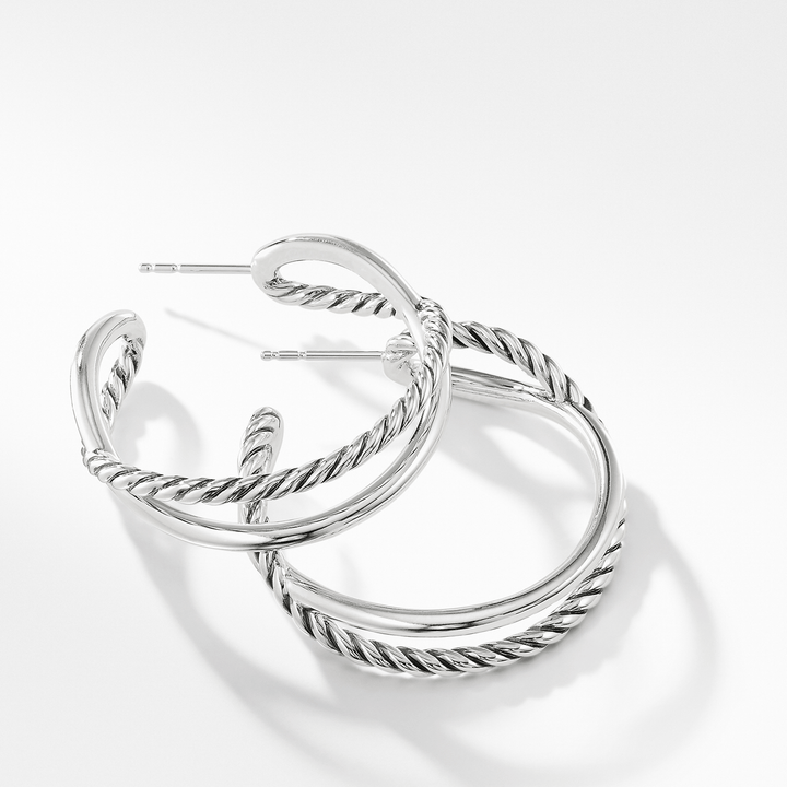 David Yurman Crossover Hoop Earrings Sterling Silver, 33.7mm