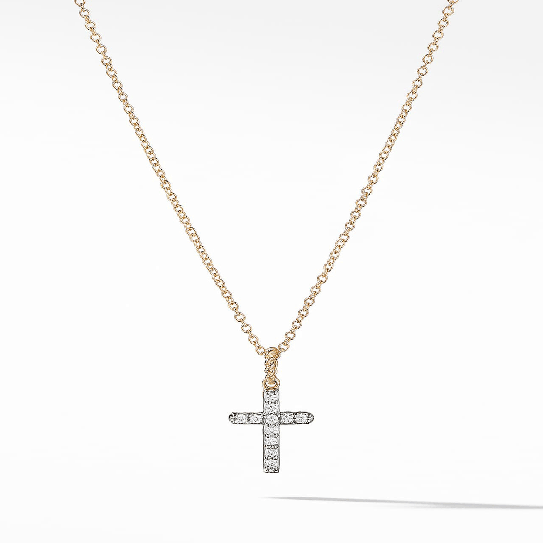 David Yurman Cable Collectibles Cross Necklace 18k Yellow Gold with Diamonds, 17mm