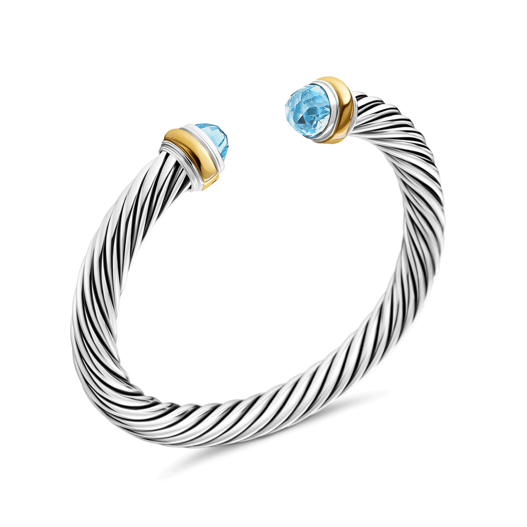 David Yurman Classic Cable Bracelet Sterling Silver with 14k Yellow Gold and Blue Topaz, 7mm