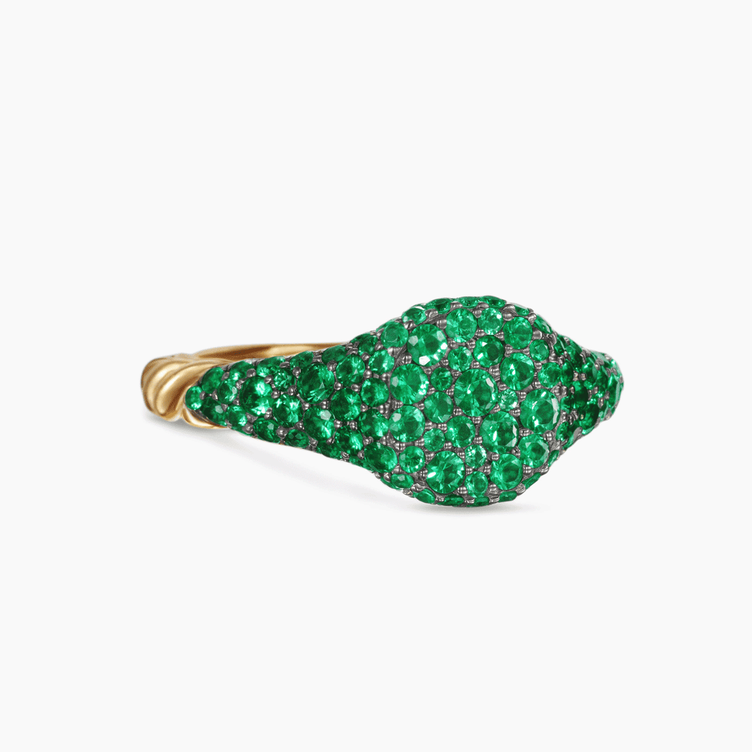 David Yurman Petite Pavé Pinky Ring 18K Yellow Gold with Emeralds, 7mm