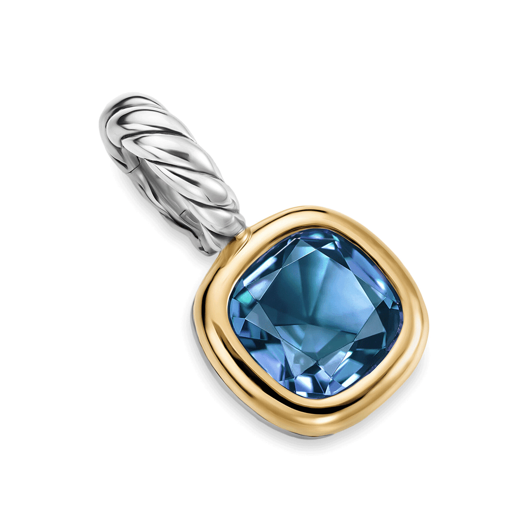 David Yurman Mini Cushion Cut Amulet Sterling Silver with 14K Yellow Gold and Hampton Blue Topaz, 5.5mm