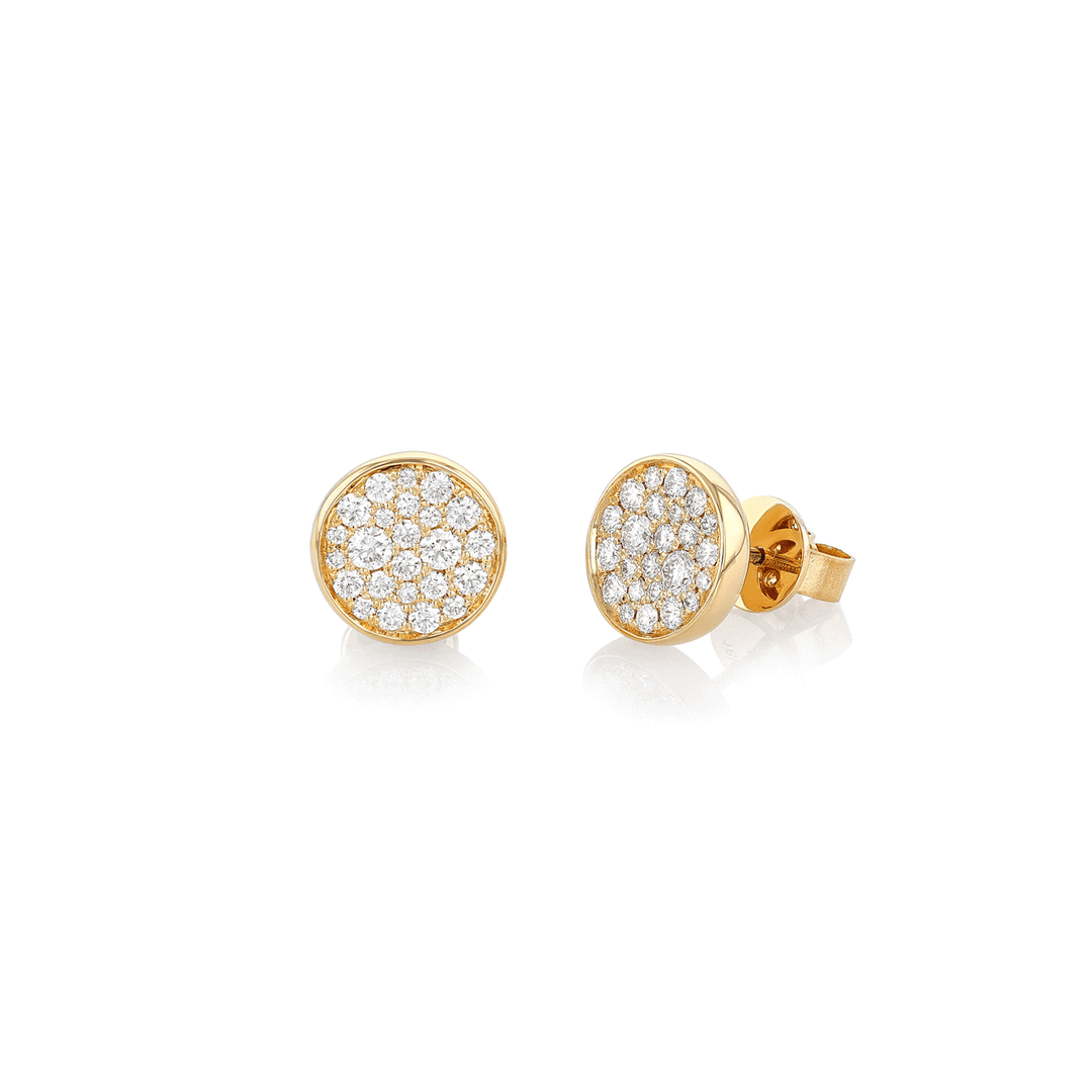 Luminous 18k Yellow Gold and Diamond .65 Total Weight 10mm Stud Earrings