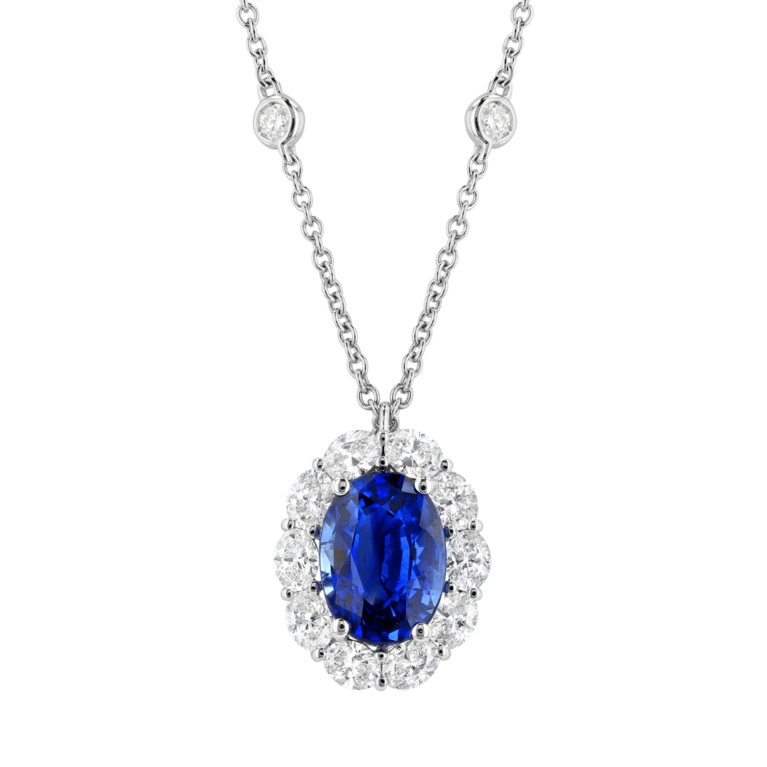 18k Gold Sapphire 2.56 Total Weight and Diamond Drop Pendant
