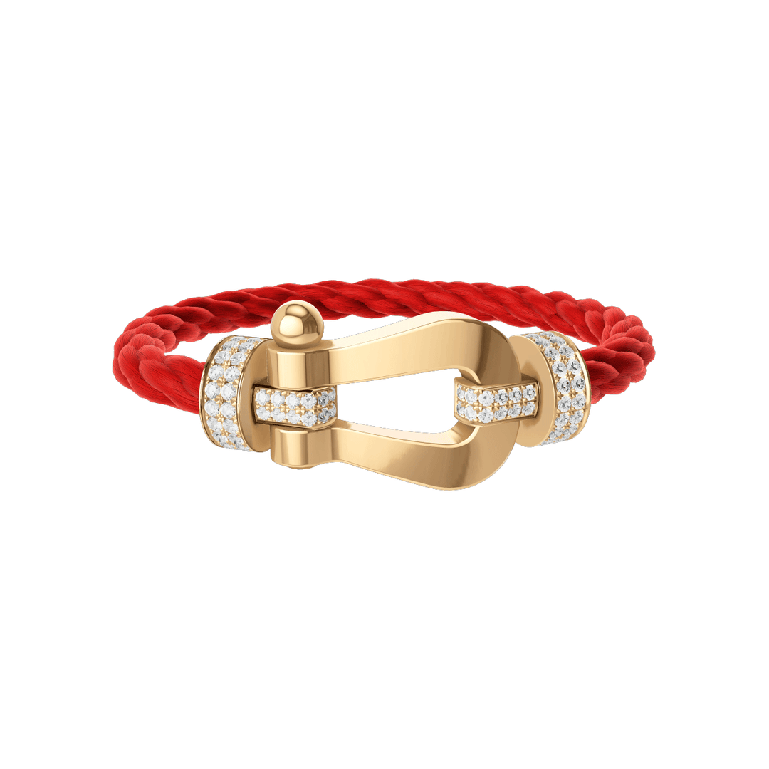 FRED Force 10 Red Cable with 18k Yellow Gold Extra LG Half Pave Diamond Buckle, Exclusively at Hamilton Jewelers