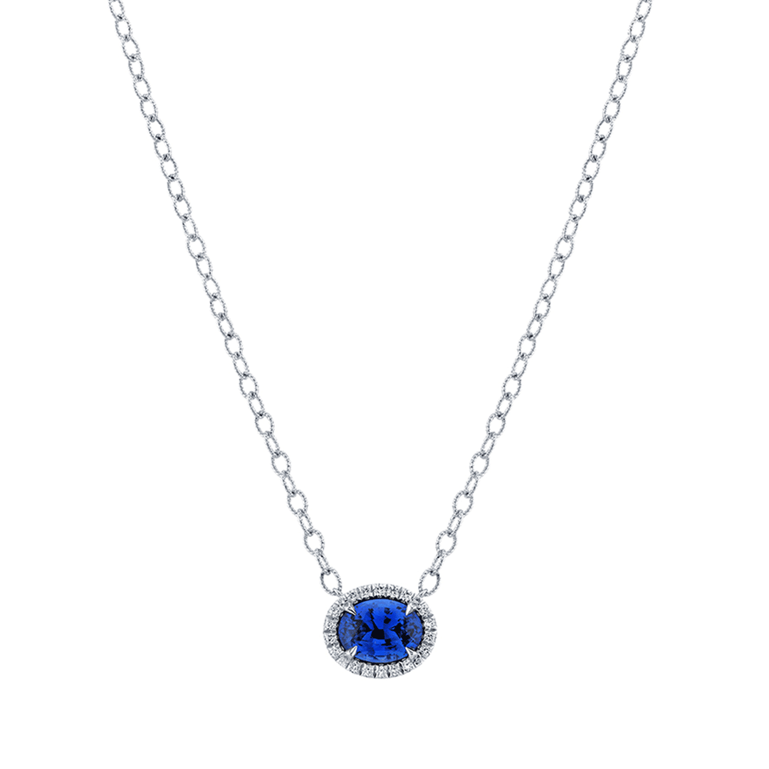 Platinum Oval Sapphire 1.96 Total Weight and Diamond Pendant
