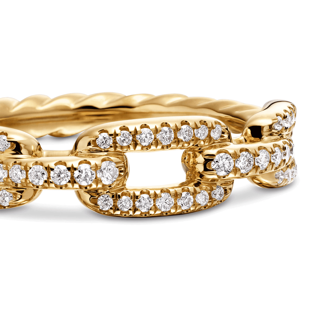 David Yurman Stax Chain Link Ring 18K Yellow Gold with Diamonds