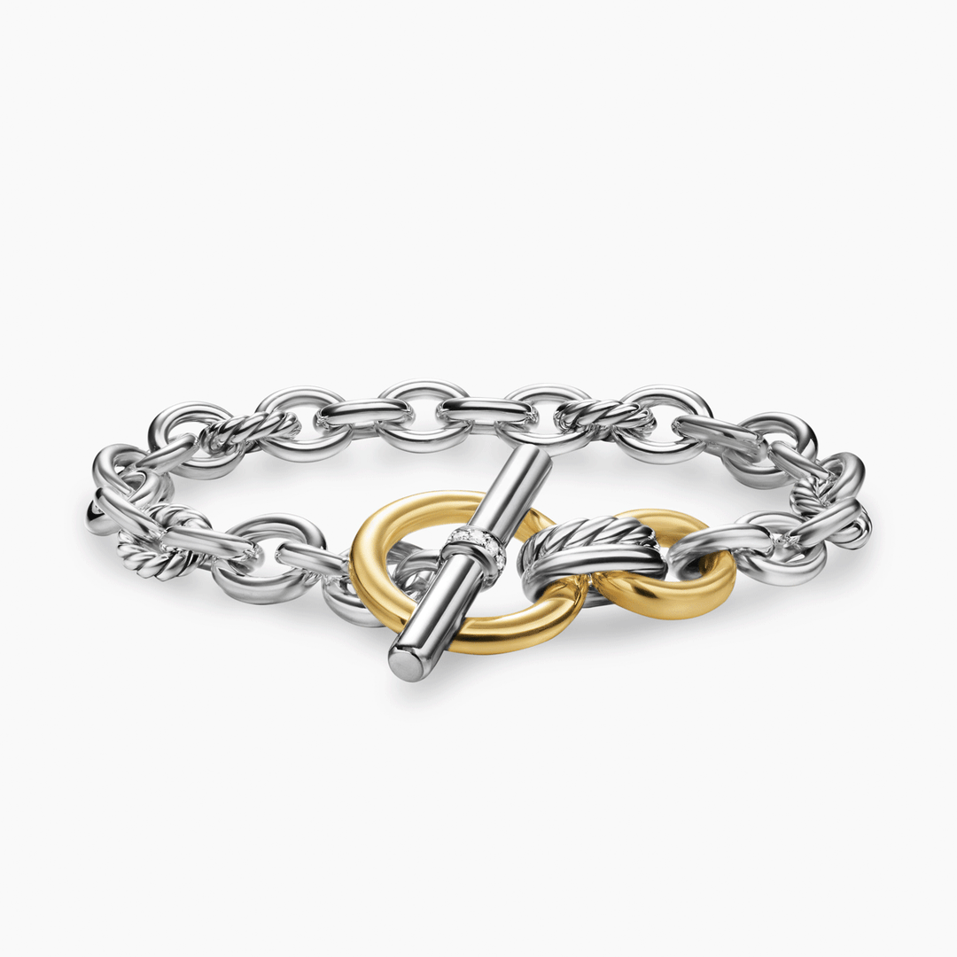 David Yurman Mercer Toggle Chain Bracelet Sterling Silver with 18k Yellow Gold and Diamonds, 8mm