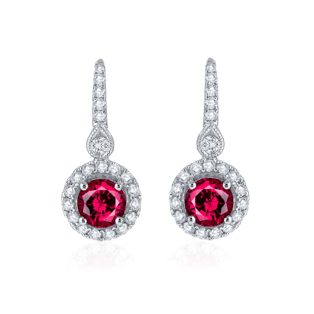 14k Gold Ruby 1.68 Total Weight and Diamond Earrings