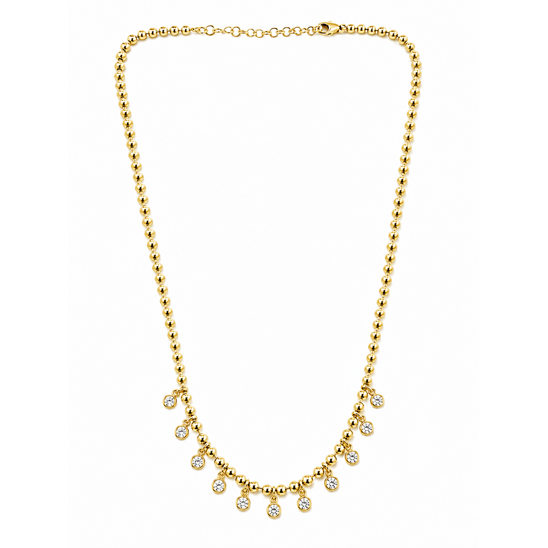 14k Yellow Gold and .55 Total Weight Diamond Bezel Drop Necklace