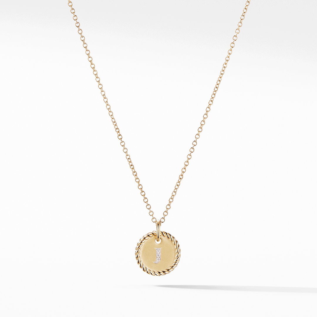 "J" Cable Pendant with Diamonds in Gold on Chain