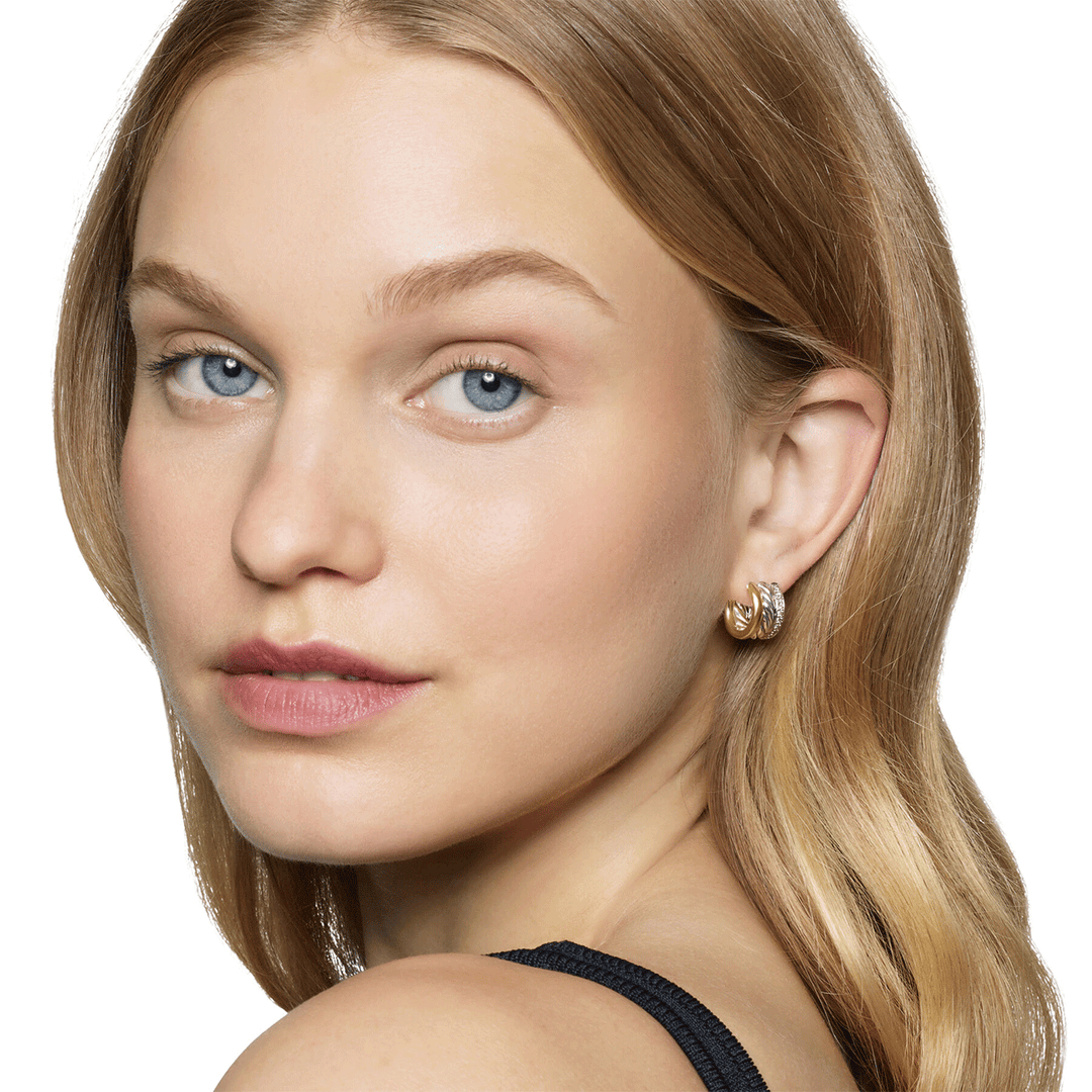 David Yurman DY Mercer® Huggie Hoop Earrings Sterling Silver with 18K Yellow Gold and Diamonds, 14mm