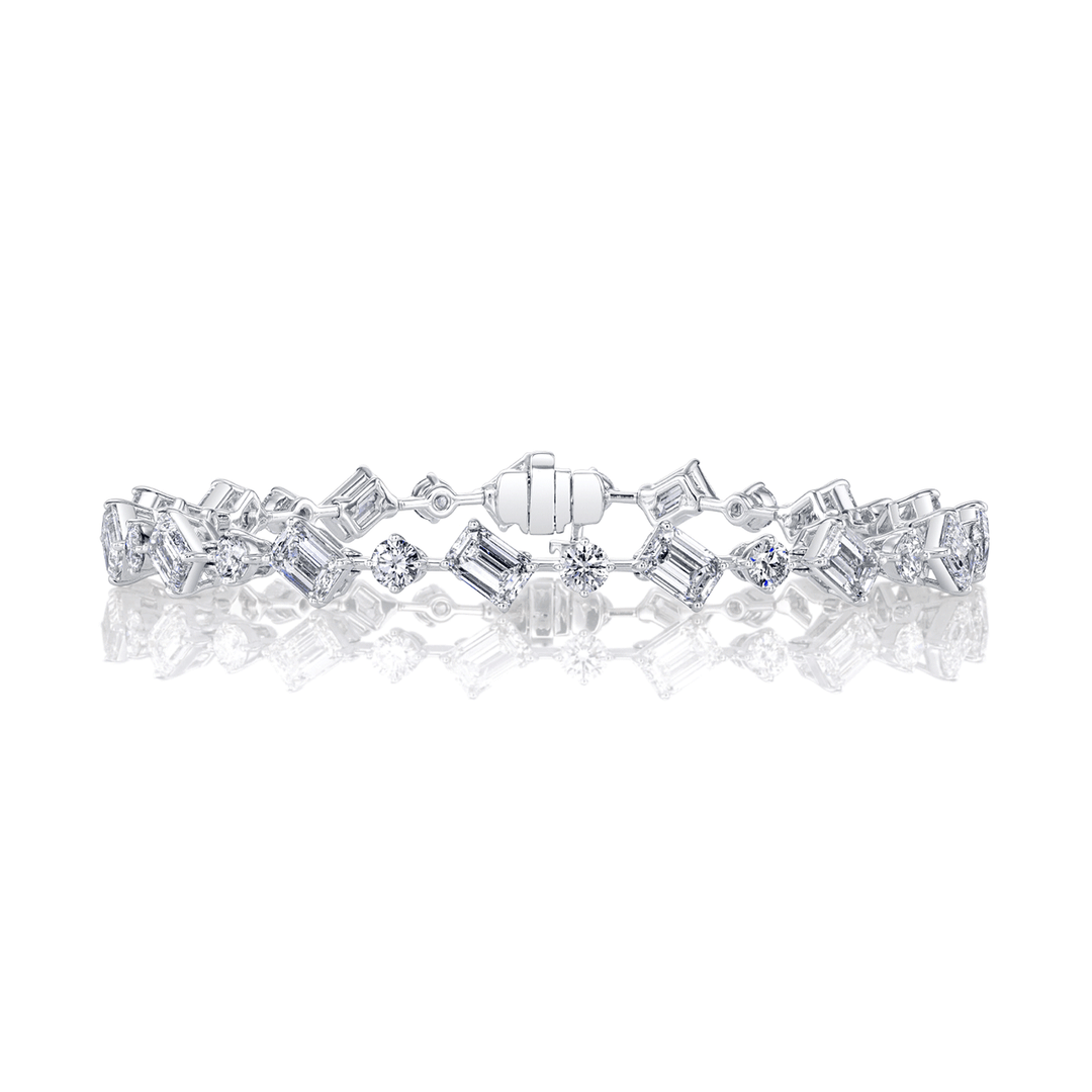 18k White Gold and 7.98 Total Weight Diamond Mix Shape Bracelet